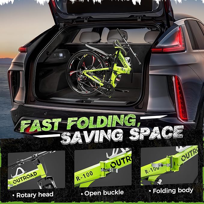 Outroad 26 Inch Folding Mountain Bike, 21 Speed Full Suspension High-Carbon Steel MTB Foldable Bicycle, Dual Disc Brake Non-Slip Folding Bikes for Adults/Men/Women, Black, Orange and Green