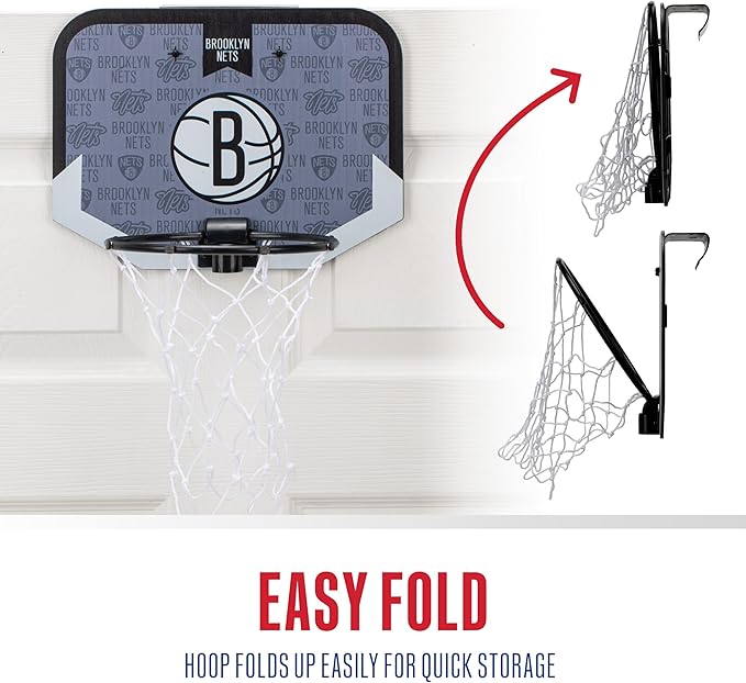 Franklin Sports NBA Team Over The Door Basketball Hoop - Kids Indoor Mini Basketball Hoop with Basketball - NBA Fan Shop Mini Hoop for Bedroom & Office