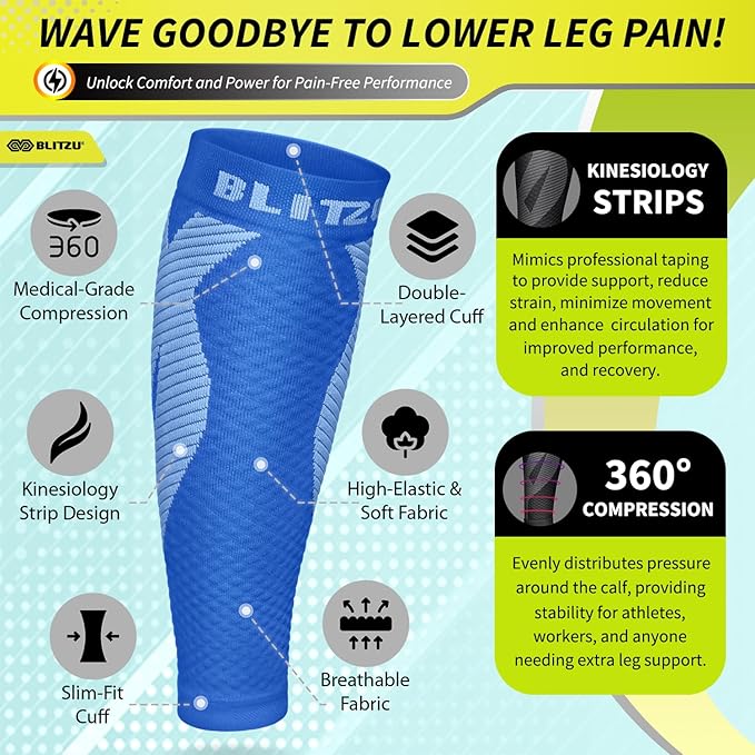 BLITZU Calf Compression Sleeve for Men & Women Footless Compression Socks Support Runners Leg Sleeve Shin Splints Pain Relief