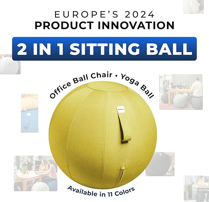 Balance Ball Chair for Office & Home - Ergonomic Exercise Ball for Posture & Back Pain Relief, Yoga Ball Chair - Sitting Ball with Washable Linen Cover