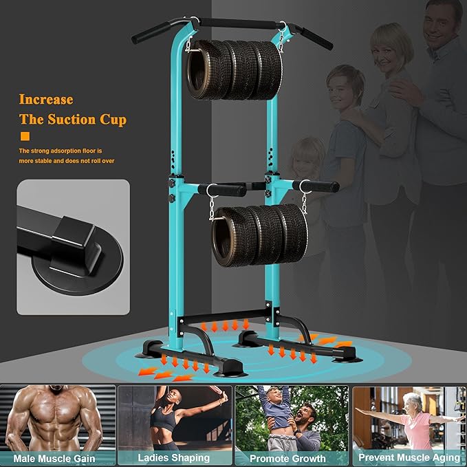 Dland Power Tower Pull Up Bar Dip Station and Height Adjustable Dip Bar Stand, Multi-Function Home Gym Exercise Equipment Strength Training Fitness Workout Station