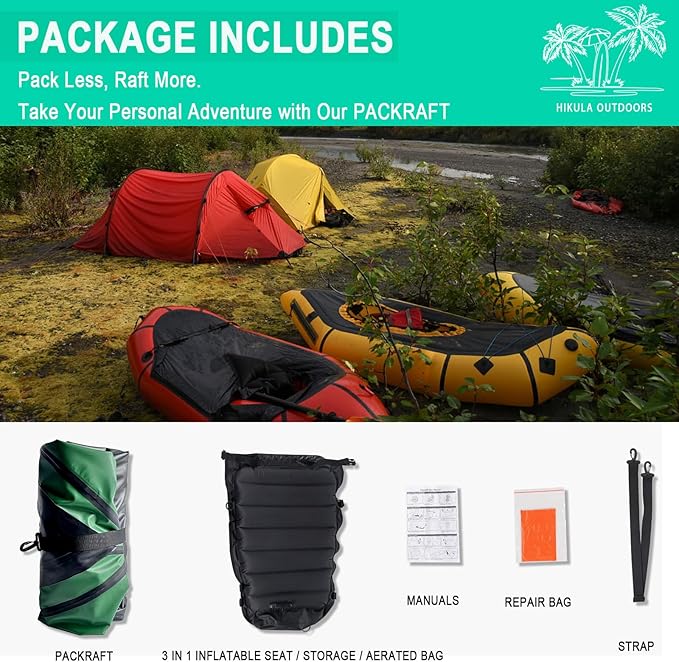 TPU Packraft Inflatable Lightweight Kayak - 1 Person Packraft, Ideal for Adults&Kids with Soft Seat, Litewater Dinghy for Flat Water Rafting, Fishing & Adventure, Rapid Inflate