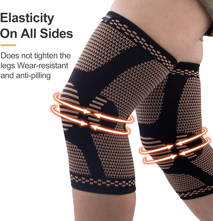 Knee Brace for Women and Men, Knee Compression Sleeve for Running, Workout, Hiking, and Fitness, Knee Brace for Arthritis Pain and Support (Pair, Black, Large)