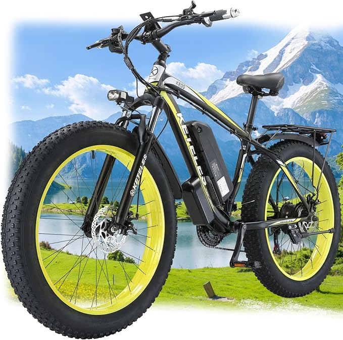 Electric Bike for Adults，26" x 4" Fat Tire Ebike，28MPH 1000W Motor Peak Power 2000W Electric Bicycles，48V 15AH Removable Battery，21 Speed Mountain Snow Beach E Bike
