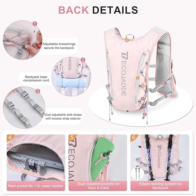 Running Vest Hydration Backpack for Men Women, 5L Lightweight Running Backpack Hydration Pack for Marathon, Trail, Cycling, Hiking, Jogging