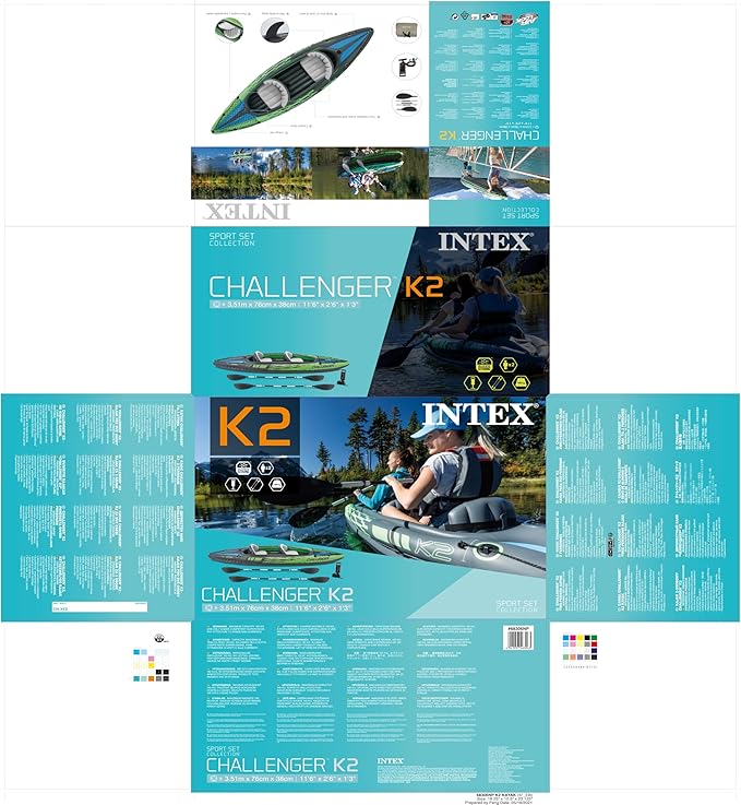 INTEX Challenger Inflatable Kayak Series: Includes Deluxe 86in Kayak Paddles and High-Output Pump – SuperStrong PVC – Adjustable Seat with Backrest – Removable Skeg – Cargo Storage Net