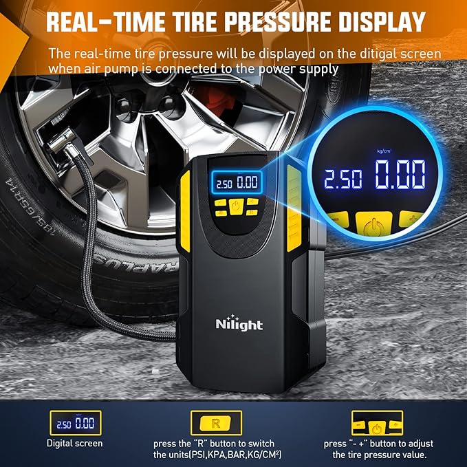 Nilight Tire Inflator Portable Air Compressor 12VDC Car Air Pump 150PSI Digital Tire Pressure Gauge Auto Shutoff Tire Pump for Car SUV Motorcycle Bicycle ATV, 2 Year Warranty