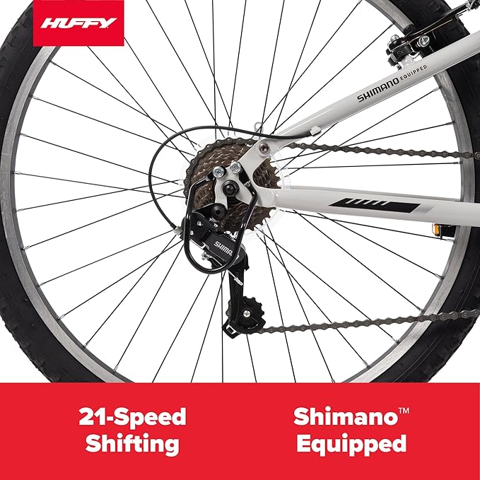 Huffy Stone Mountain Hardtail Mountain Bike for Boys/Girls/Men/Women, 20"/24"/26" Sizes, 6 or 21 Speed Shimano Twist Shifting, Front or Dual Suspension, Comfort Saddle, Sleek Colors