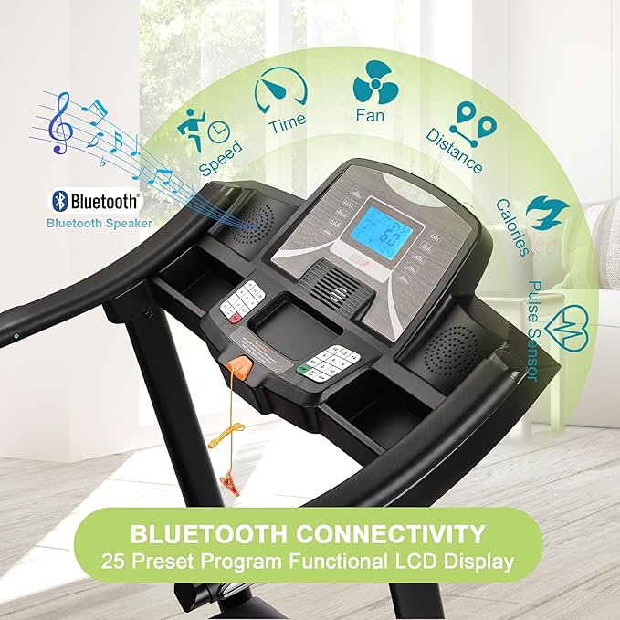 Treadmills for Home, Treadmill with 0-15% Auto Incline, 4.0HP Folding Electric Treadmil, 20" Wide Running Machine with Bluetooth Speaker & Pulse Monitor, 350 LBS Weight Capacity