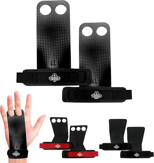 Bear Grips Two Hole Hand Grips, Three Hole Pull Up Grips, No Hole Wrist Grips, WOD Grips for Men and Women. Carbon Fiber Hands Grips, Titanium Hand Grips for Weight Lifting, Speed Pull Up Gloves Grip