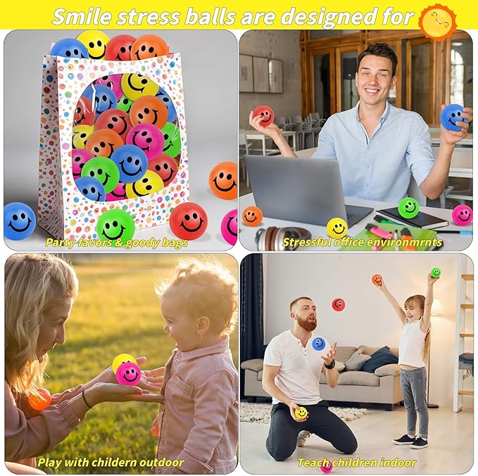 60 Pack Smile Face Stress Balls Bulk 2.5 Inch Funny Face Stress Relief Balls Colorful Mini Squeeze Balls Foam Smile Face Toys for Finger Exercise, School Prizes, Party Bag Fillers