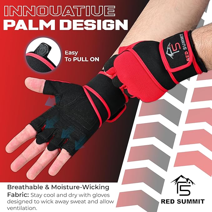 Weight Lifting Gym Gloves for Men & Women, Workout Exercise Gloves with Wrist Support & Anti-Slip Palm for Hanging, Rowing, Pullups, Bodybuilding, Powerlifting & Calisthenics