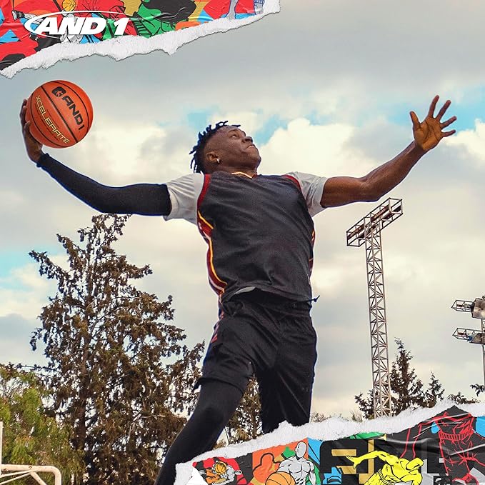 AND1 Xcelerate Rubber Basketball: Official Regulation Size 7 (29.5”) Streetball, Made for Indoor/Outdoor Games