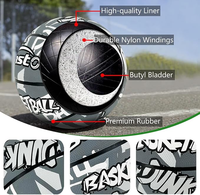 Senston 27.5‘’/29.5'' Basketball Outdoor Indoor Rubber Basketball Ball for Kids/Adult Official Size 5/7 Basket Ball with Pump