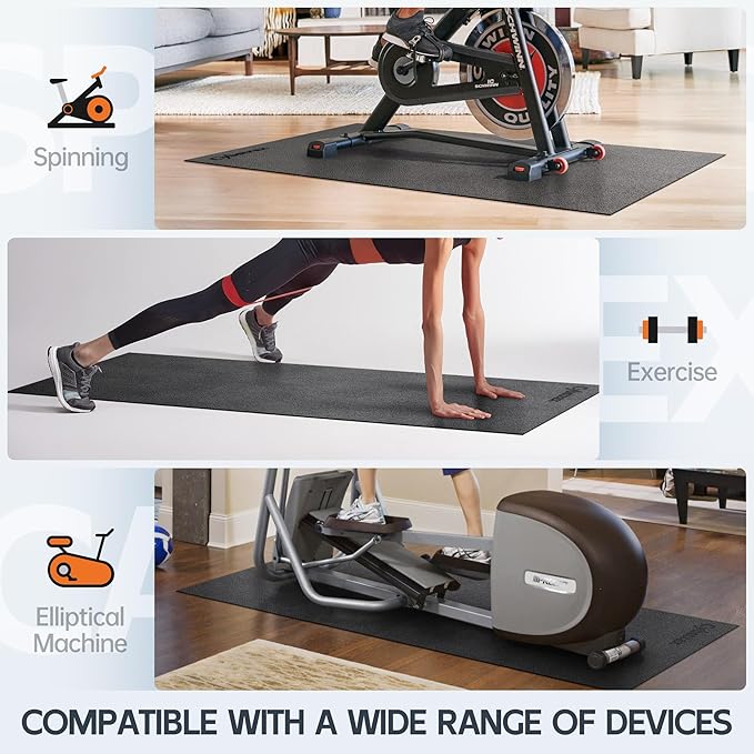 Treadmill Mat, Bike Trainer Mat for Stationary Spin Bike, 60" x 36" Non Slip Exercise Equipment Mat for Bike, Treadmill, Elliptical, Yoga - Workout Floor Protector for Carpet Or Hardwood