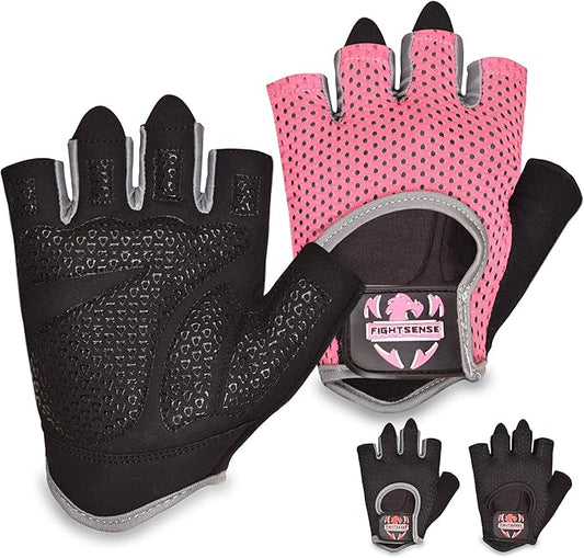 FIGHTSENSE Workout Gloves for Men Women, Weight Lifting Gloves with Non-Slip Silicon Padded Palm, Breathable, Lightweight Exercise Gym Gloves for Weightlifting Powerlifting Cycling Rowing