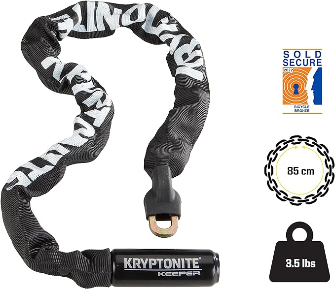Kryptonite Keeper 785 Bike Chain Lock, 2.8 Feet Long Heavy Duty Anti-Theft Bicycle Chain Lock with Keys for Bike, Motorcycle, Scooter, Bicycle, Door, Gate, Fence