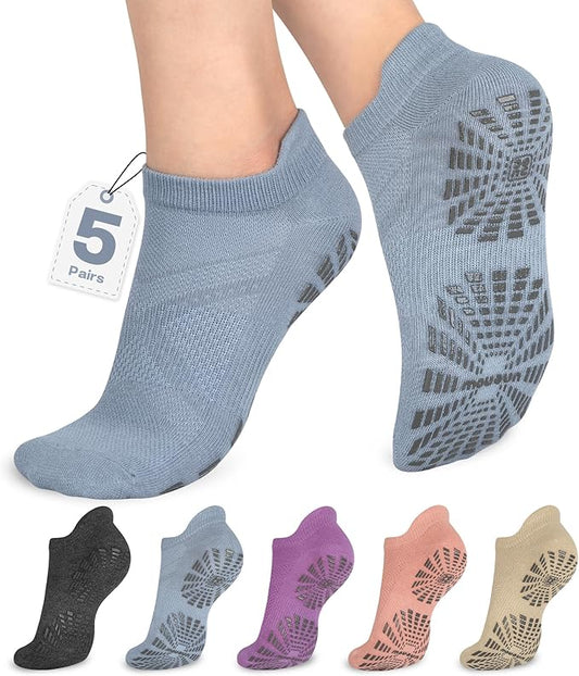 unenow 5 Pairs Pilates Socks for Women Non Slip Socks with Grips for Yoga Hospital Barre Barefoot