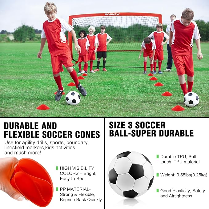 Kids Soccer Goal for Backyard Set - 2 Set of 4x3/ 5X3.6/7x5 ft Toddler Soccer Nets with 20ft Agility Ladder, Soccer Ball, Pop Up Portable Soccer Set for Kids and Youth Training Ages