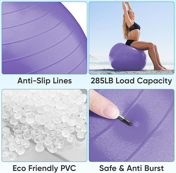 APEXUP Yoga & Pilates Ball - Anti Slip Heavy Duty Gym Ball for Fitness, Balance & Core Workout