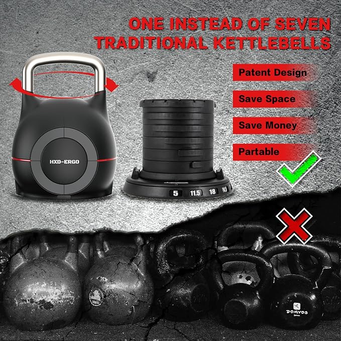 Adjustable Kettlebell Weight Set-Quickly Adjusts 7 Weights,Ergonomic kettlebell sets for Home Gym