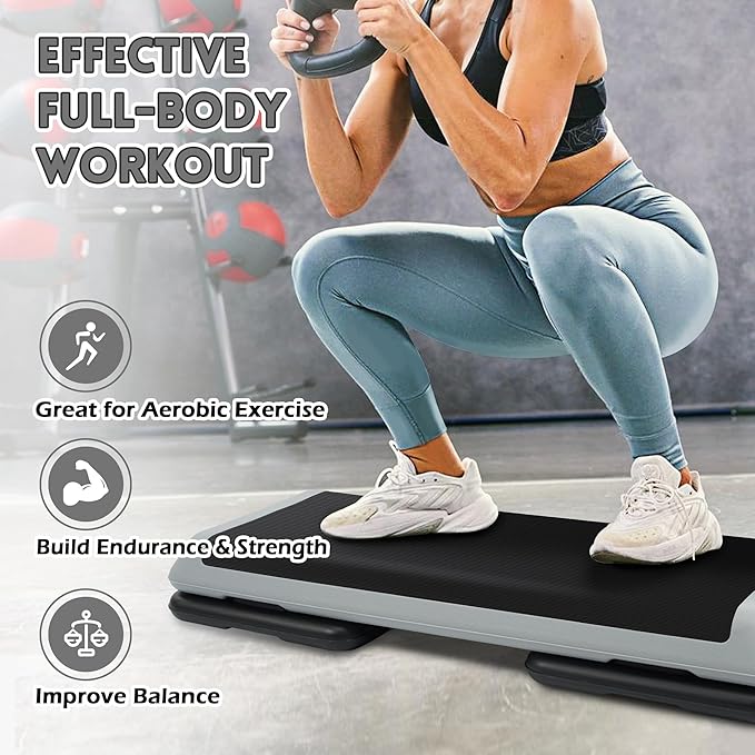 Fitvids Step Aerobic Platform, Exercise Step with 5 levels Adjustable Height, 4 Stackable Risers, Fitness Training Workout Stepper for Home Gym, Cardio Strength, Multiple Options