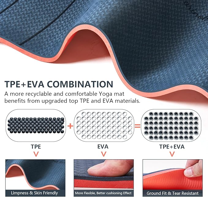 Yoga Mat Extra Thick 9MM, High Density Exercise Mats Non Slip for Home Workout, Pilates Mat with Strap for Women Men, Eco Friendly Mat Thick (9MM-NAVY-BLUE)
