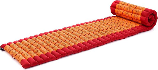 Leewadee - Foldable Floor Mattress - Japanese Roll Up Futon -Trifold Tatami Mat- Guest Floor Bed - Camping Mattress - Thai Massage Mat, Kapok Filled, 75 x 20 inches, Orange Red