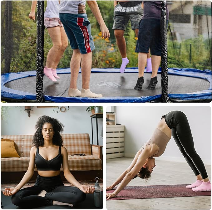 Hstyle 6 Pairs of Yoga Socks with Grips for Women and Men,Ideal for Ballet,Barefoot Workout,Pilates Grip Socks Non Slip Socks