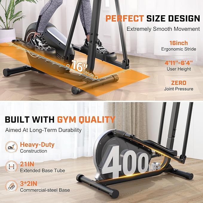 ANCHEER Elliptical Exercise Machine, Ultra-Silent Magnetic Elliptical Training Machines for Home Gym with Pulse Rate Grips, LCD Monitor, 14 Resistance Levels Max 400Lbs
