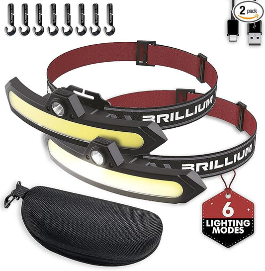 2 Pack LED headlamp rechargeable, 1200 mAh battery head lamp with 6 lightning modes, Red safety headlight with adjustable light angle, led headlights high and low beam for camping, hiking, running