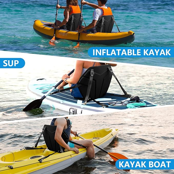 HLOGREE 6-Point Attachment - Thick Padded Kayak Seat Cushion with Back Support,Extra Cushioned Kayak Replacement Seat Universal for Hobie,Sit on Top,Lifetime,Pelican,Perception,Raised,Sit in