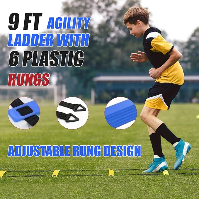 Soccer Goal,Soccer Net,Soccer Goals for Backyard,with Bow Frame,Collapsible Metal Base and Agility Ladder