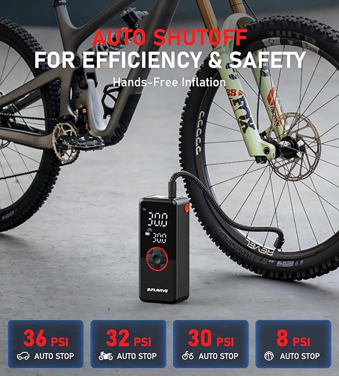 Tire Inflator Portable Air Compressor, Cordless Electric Bike Pump 150PSI Fast Inflation with LED Light, Pressure Gauge, and Deflation Mode, Portable Air Pump for Car Bike Motorcycle Ball