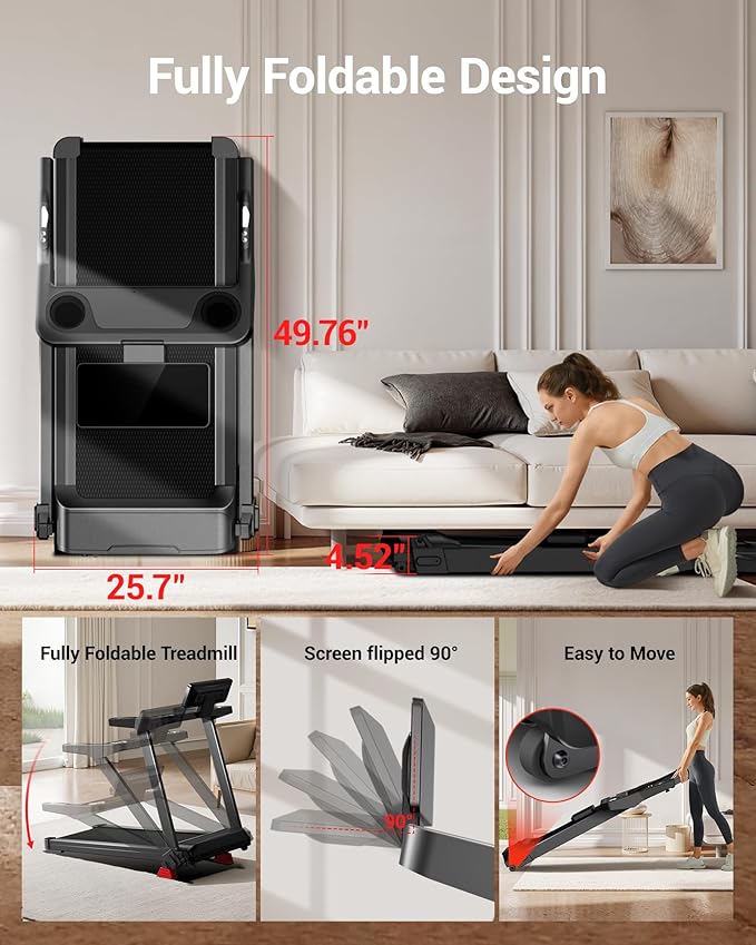 UMAY Fitness Treadmill with Incline, Foldable Compact Treadmills for Home with Pulse Sensors, Max 300/400 LBS Capacity, 3.0/3.5HP Quiet Brushless, Max 8.7 MPH