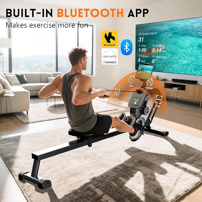 pooboo Rowing Machine, Max 350 LBS Magnetic Rower with LCD Monitor, Tablet Holder, Upgraded Rowing Machines for Home use