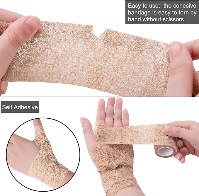 BQTQ 30 Rolls Self Adherent Wrap Stretch Bandages Self Adhesive Bandage Wrap 2 inch Self Stick Bandage Wrap Tape for Wrist Ankle Swelling Sprains (Beige)