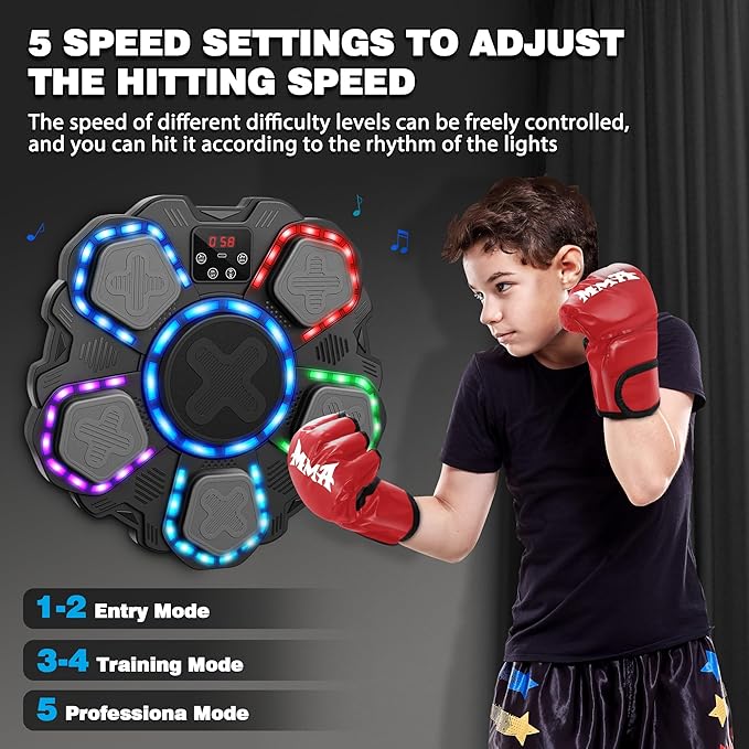 Music Boxing Machine with Force Measuring, Wall Mounted Bluetooth Punching Boxing Pad with Boxing Gloves,Home Gym Boxing Equipment Stress Relief, Sport Toys Gifts for Kids Adult Men Boy Girl, Age14-99