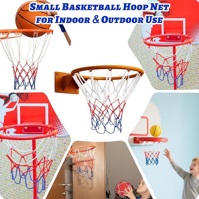 4 Pcs Small Replacement Net for Mini Basketball Hoop Fits 8 Loops, 8"-10.25" Rims, Rainproof Sunscreen All Weather Anti Whip Mini Basketball Net for Indoor Door, Room Walls