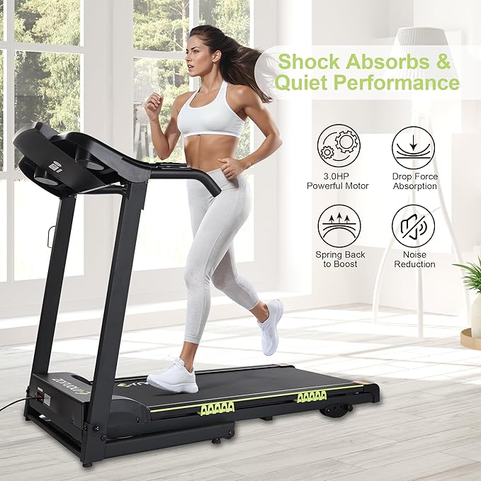 Treadmills for Home, Treadmill with Manual Incline, 3.0HP Folding Electric Treadmil, 18" Wide Running Machine with Bluetooth Speaker & Pulse Monitor, 300 LBS Weight Capacity