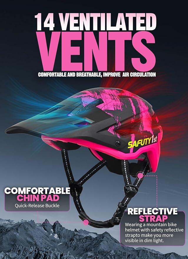 Mountain Bike Helmet for Adults & Youth Lightweight Impact-Resistant with Adjustable Dial & Removable Visor Unisex Helmet for Mountain Biking Bicycle Clcying