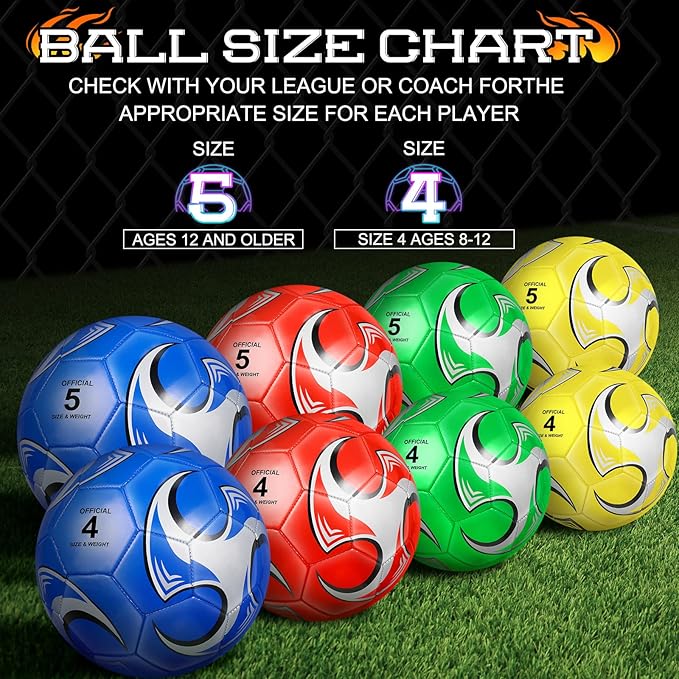 HyDren 4 Pack Soccer Ball with Pump Official Size 4/5 Deflated Soccer Balls Bulk for Outdoor Indoor Practice Training Sport Gift for Kids Boys Teen Youth Adult