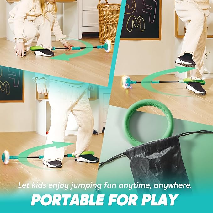 JOYIN Green Ankle Skip Ball with Flashing Lights, Toy for Kids Indoor & Outdoor, Flashing Swing Ball Foldable Sports Toy, Birthday Gifts for Kids 3 4 5 +