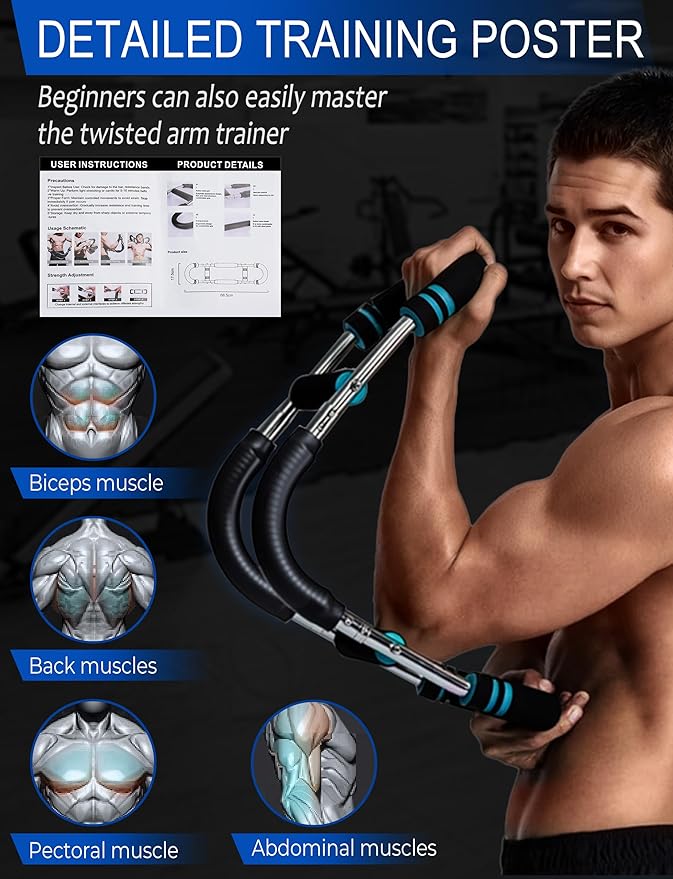 Adjustable Twister Arm Trainer, 4 Spring Chest Workout and Arm Exerciser with 30-110 lbs Resistance for Men, Detachable Home Strength Training Fitness Equipment with Poster