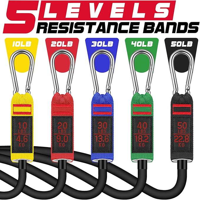 Resistance Bands with Handles, 175lb Exercise Bands for Working Out, Fitness Bands, Workout Bands with Door Anchor and Ankle Straps, Physical Therapy, Yoga, Strength Training Home Gym Equipment