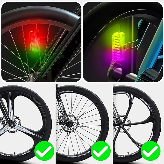Bike Wheel Lights Rechargeable 4pack, Adults Kids Bike Lights for Wheels 7-Color Variable, Motion Sensor,Fit All Wheel Sizes of Bike,Toddler Balance Bicycle, E-Bike,Waterproof