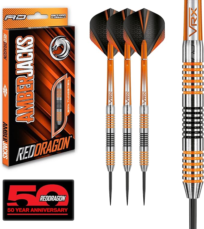 RED DRAGON Amberjack Series Darts Set with Flights and Shafts (Stems)