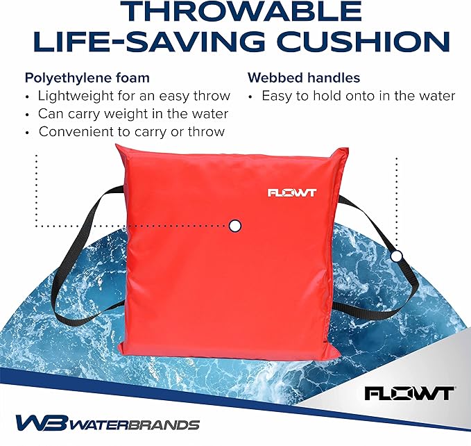 Flowt Boat Seat Cushion and Throw Cushion for Boat Safety – USCG Approved Type IV, Life Cushion for Boat, Durable, Comfortable Boat Seat Cushions for Kayaks, Paddle Board, Canoe and Boating - Red