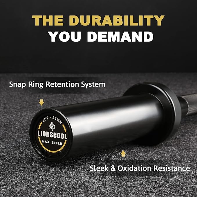 LIONSCOOL Premium 4ft/4.9ft/6ft Barbell for Strength Training and Olympic Weightlifting, 2 Inch Bar for Squats, Curls, Deadlifts, Presses, Hip Thrusts, 350lbs/500lbs/700lbs Weight Capacity