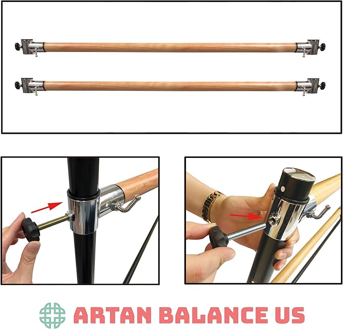Ballet Barre Portable for Home or Studio, Height Adjustable Bar for Stretch, Pilates, Dance or Active Workouts, Single or Double Bar, Kids and Adults